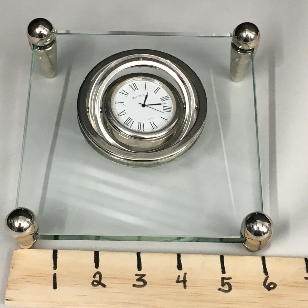 Vintage Bey-Berk Quartz Heavy Glass and Silver Desk Gyroscope Clock